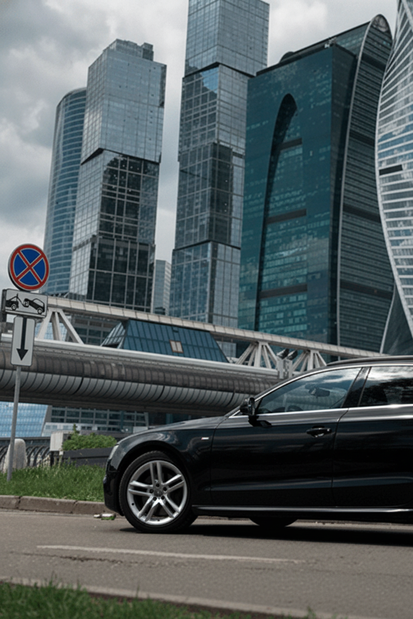 Автомобиль на фоне Москва-Сити
